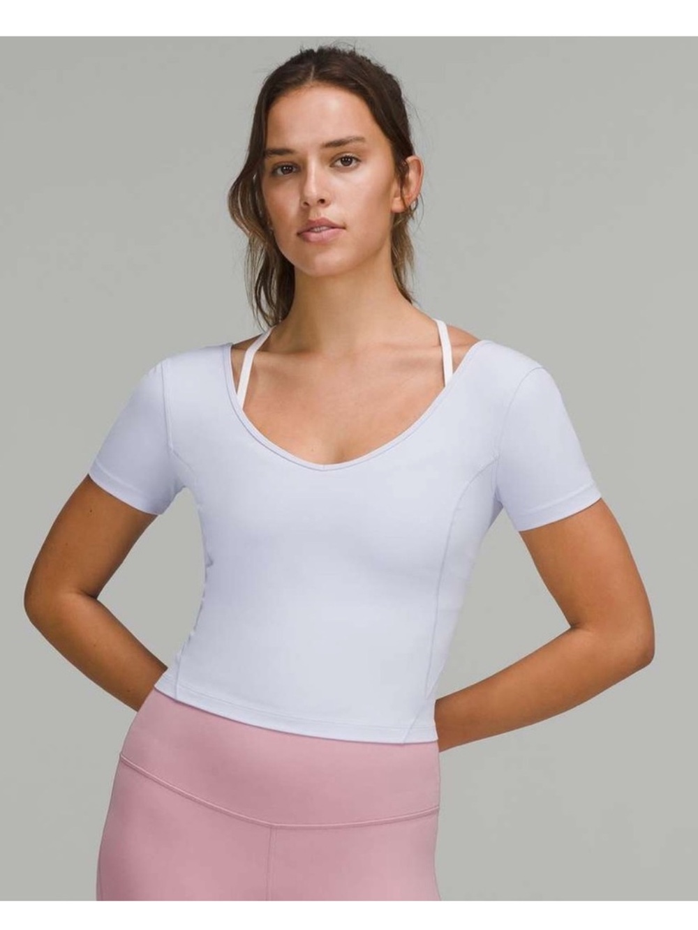 Lululemon Align V Neck Short Sleeve in color pastel blue